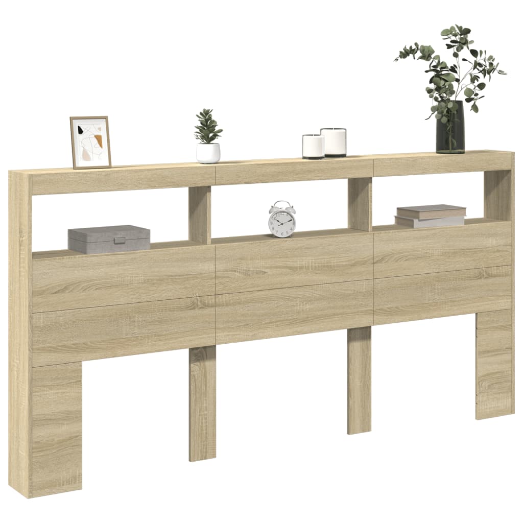 vidaXL Zagłówek z półkami i LED, dąb sonoma, 200x17x102 cm