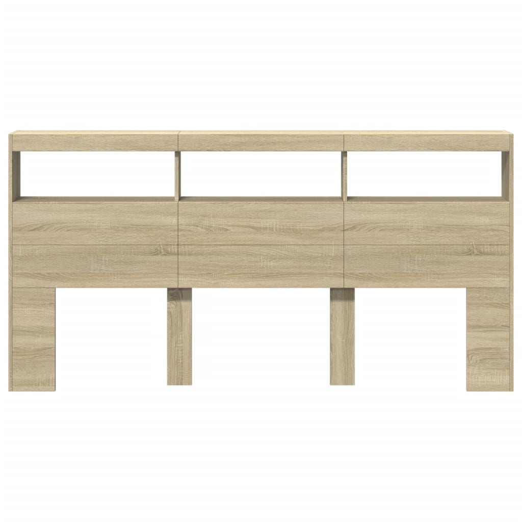 vidaXL Zagłówek z półkami i LED, dąb sonoma, 200x17x102 cm