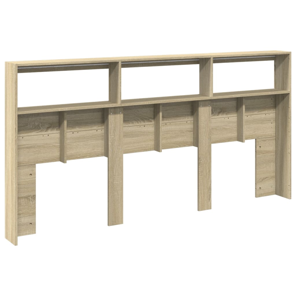 vidaXL Zagłówek z półkami i LED, dąb sonoma, 200x17x102 cm