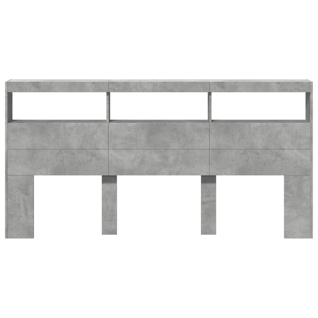 vidaXL Zagłówek z półkami i LED, szarość betonu, 200x17x102 cm