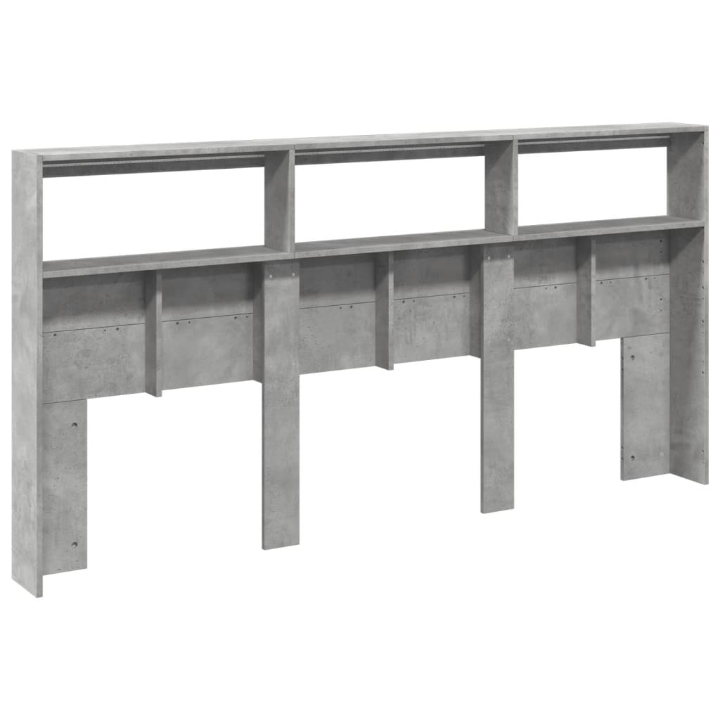 vidaXL Zagłówek z półkami i LED, szarość betonu, 200x17x102 cm