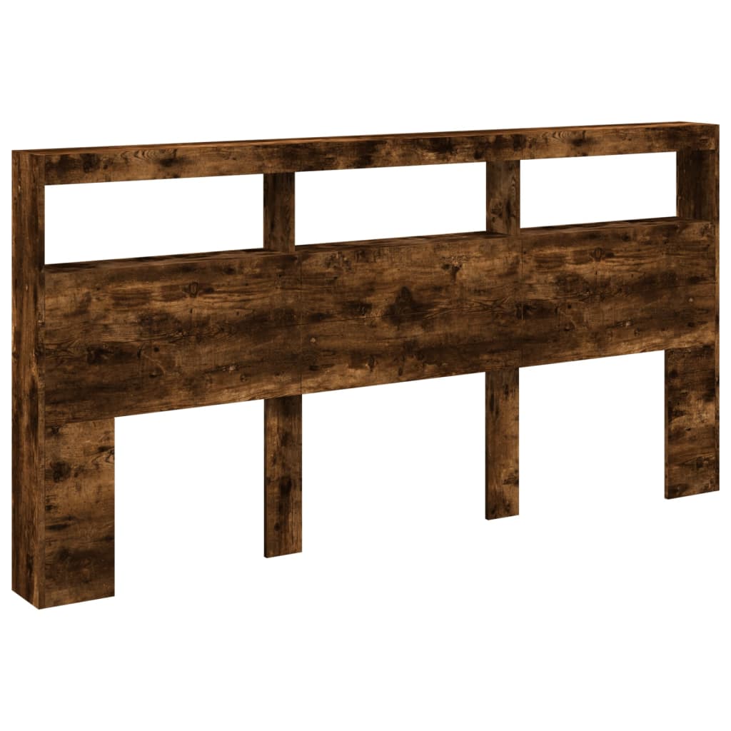 vidaXL Zagłówek z półkami i LED, przydymiony dąb, 200x17x102 cm