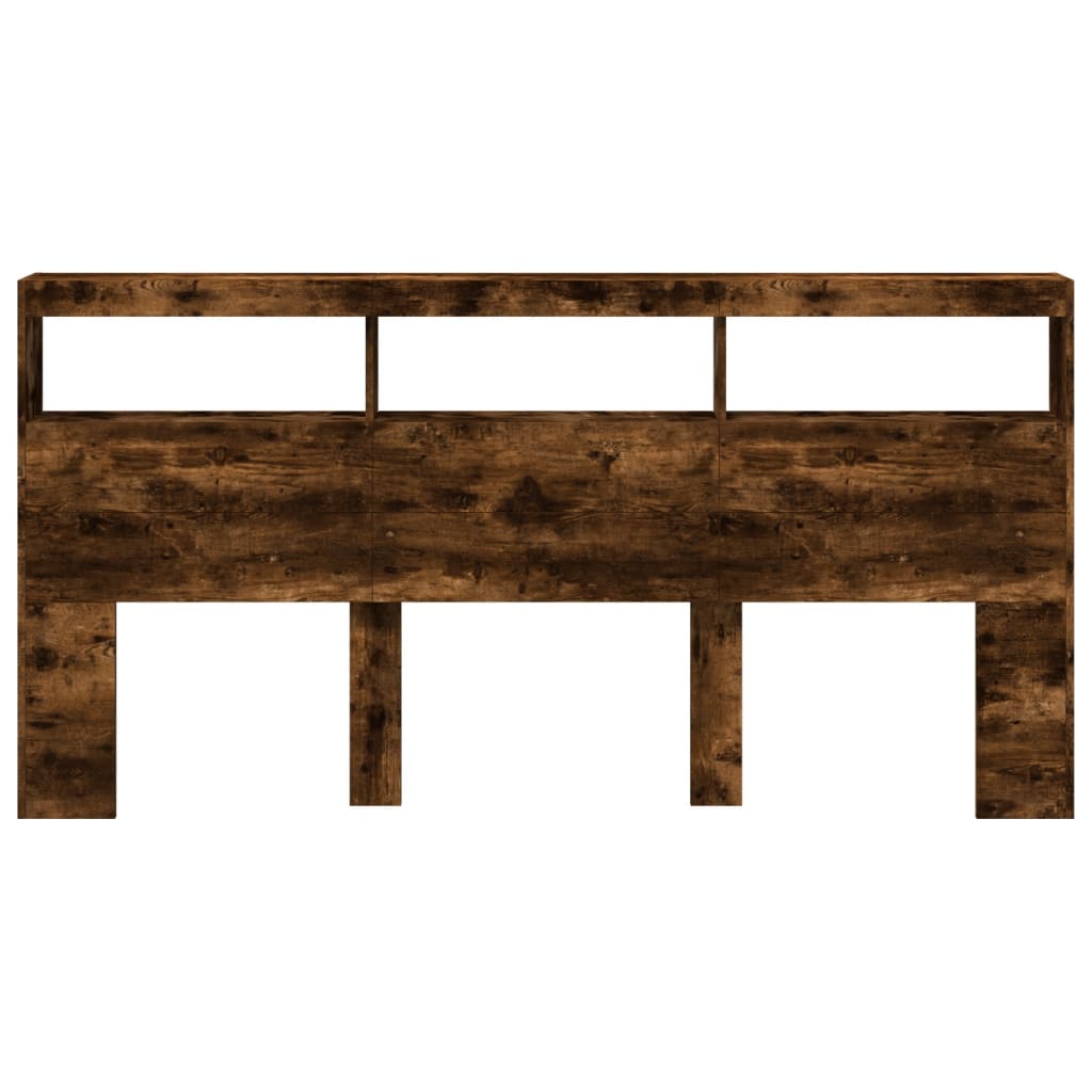 vidaXL Zagłówek z półkami i LED, przydymiony dąb, 200x17x102 cm