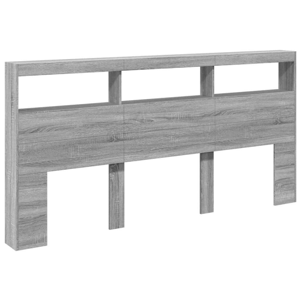 vidaXL Zagłówek z półkami i LED, szary dąb sonoma, 200x17x102 cm