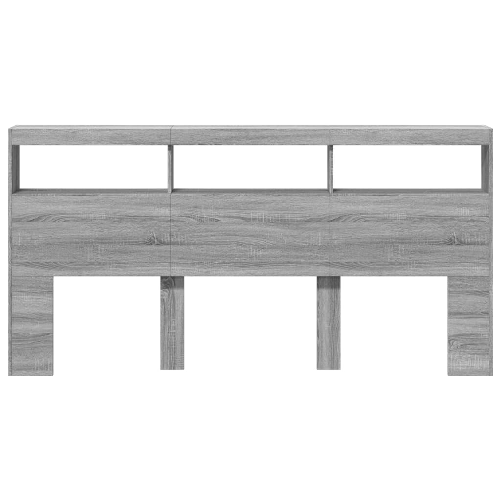 vidaXL Zagłówek z półkami i LED, szary dąb sonoma, 200x17x102 cm
