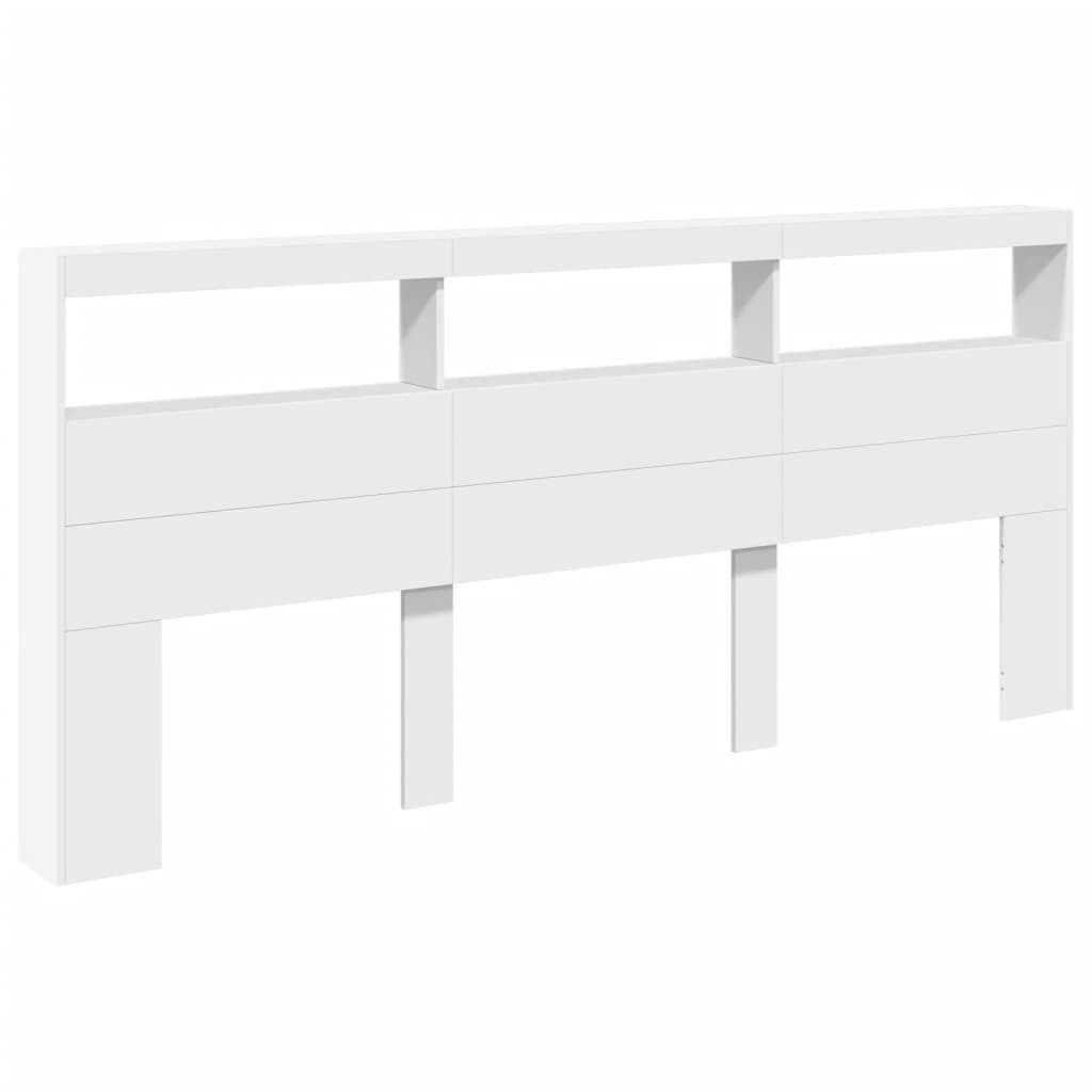 vidaXL Zagłówek z półkami i oświetleniem LED, biały, 220x17x102 cm