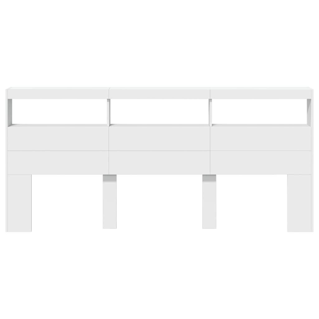 vidaXL Zagłówek z półkami i oświetleniem LED, biały, 220x17x102 cm