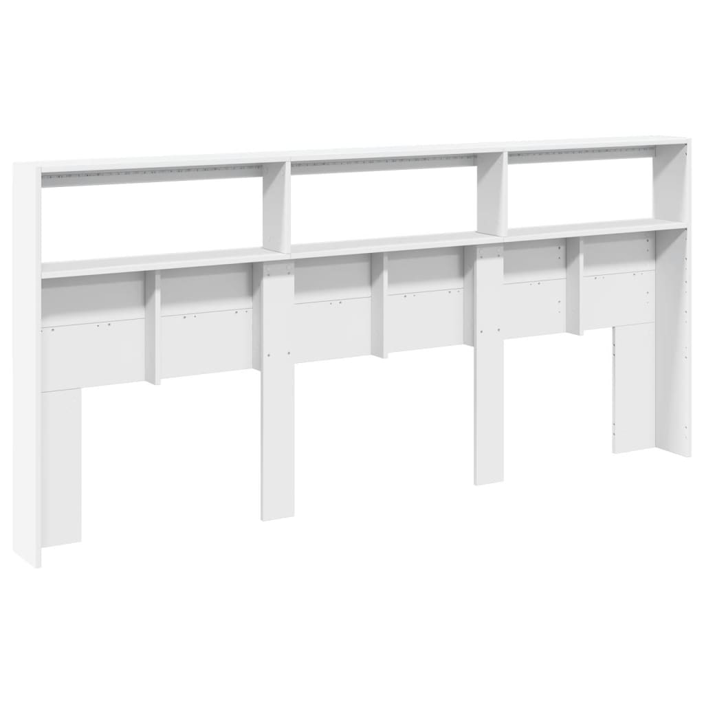 vidaXL Zagłówek z półkami i oświetleniem LED, biały, 220x17x102 cm