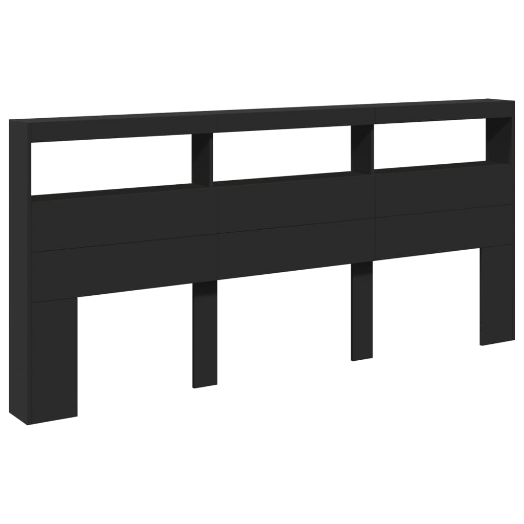 vidaXL Zagłówek z półkami i oświetleniem LED, czarny, 220x17x102 cm