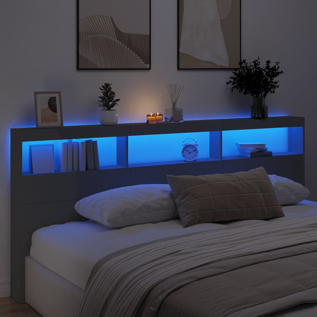vidaXL Zagłówek z półkami i oświetleniem LED, czarny, 220x17x102 cm