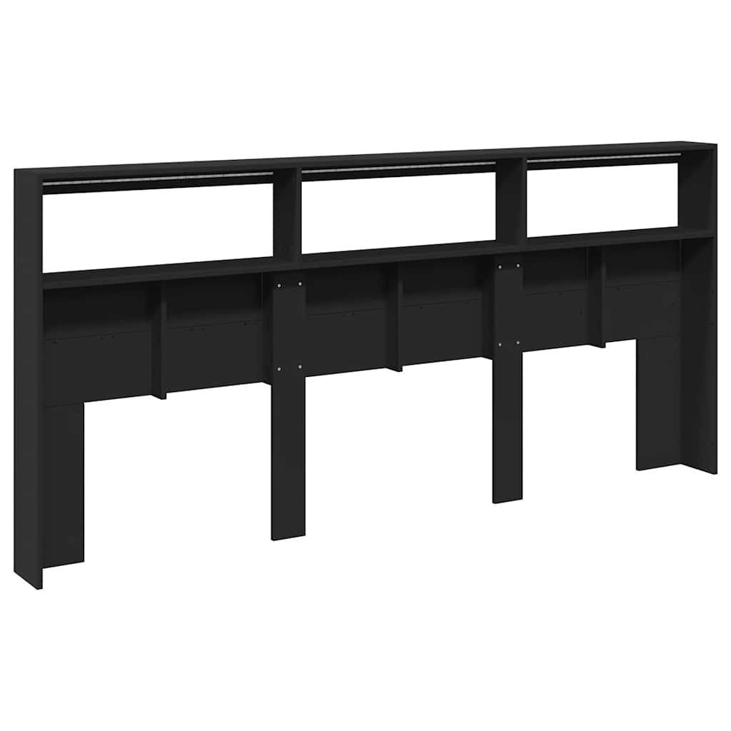 vidaXL Zagłówek z półkami i oświetleniem LED, czarny, 220x17x102 cm