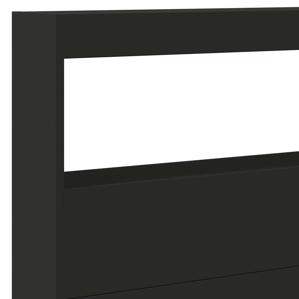 vidaXL Zagłówek z półkami i oświetleniem LED, czarny, 220x17x102 cm