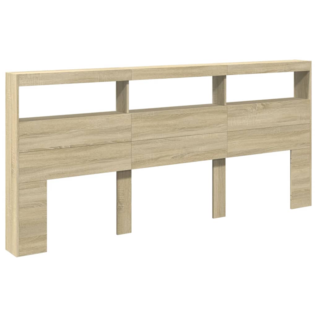 vidaXL Zagłówek z półkami i oświetleniem LED, dąb sonoma, 220x17x102cm