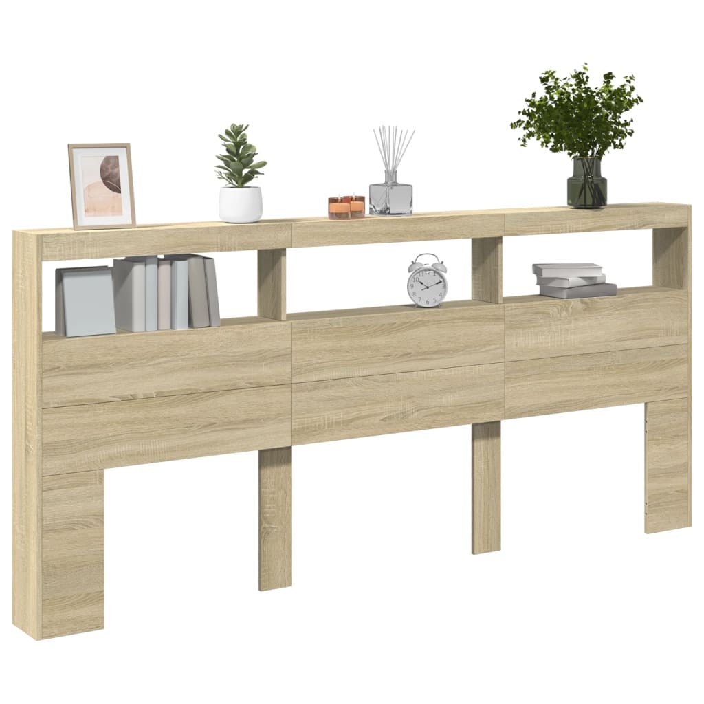 vidaXL Zagłówek z półkami i oświetleniem LED, dąb sonoma, 220x17x102cm