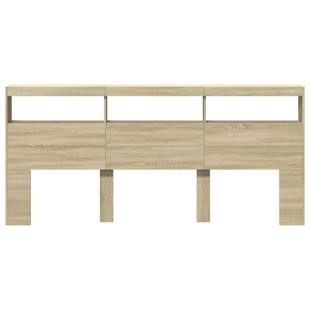 vidaXL Zagłówek z półkami i oświetleniem LED, dąb sonoma, 220x17x102cm