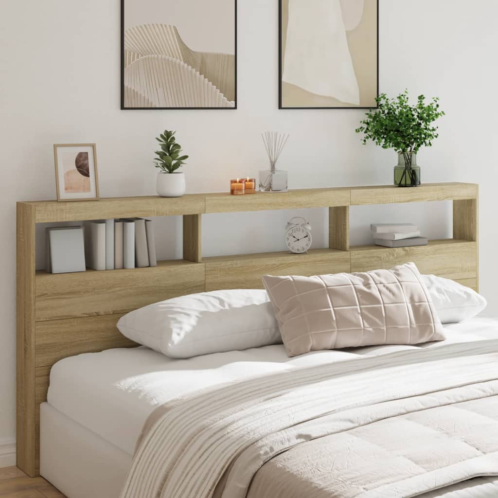 vidaXL Zagłówek z półkami i oświetleniem LED, dąb sonoma, 220x17x102cm