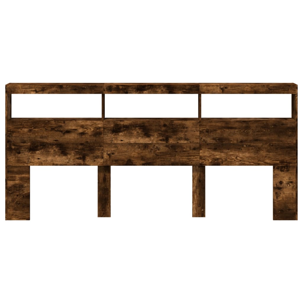 vidaXL Zagłówek z półkami i LED, przydymiony dąb, 220x17x102 cm