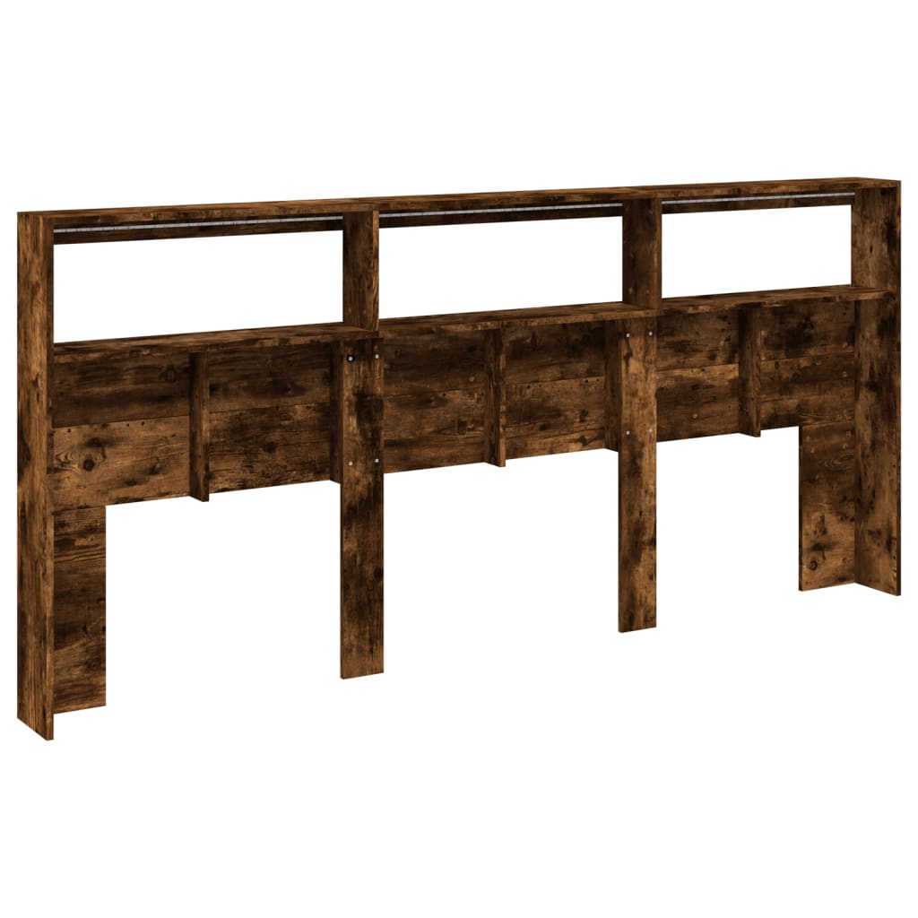 vidaXL Zagłówek z półkami i LED, przydymiony dąb, 220x17x102 cm