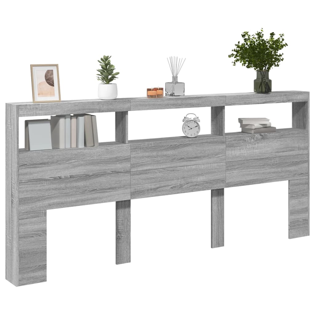 vidaXL Zagłówek z półkami i LED, szary dąb sonoma, 220x17x102 cm