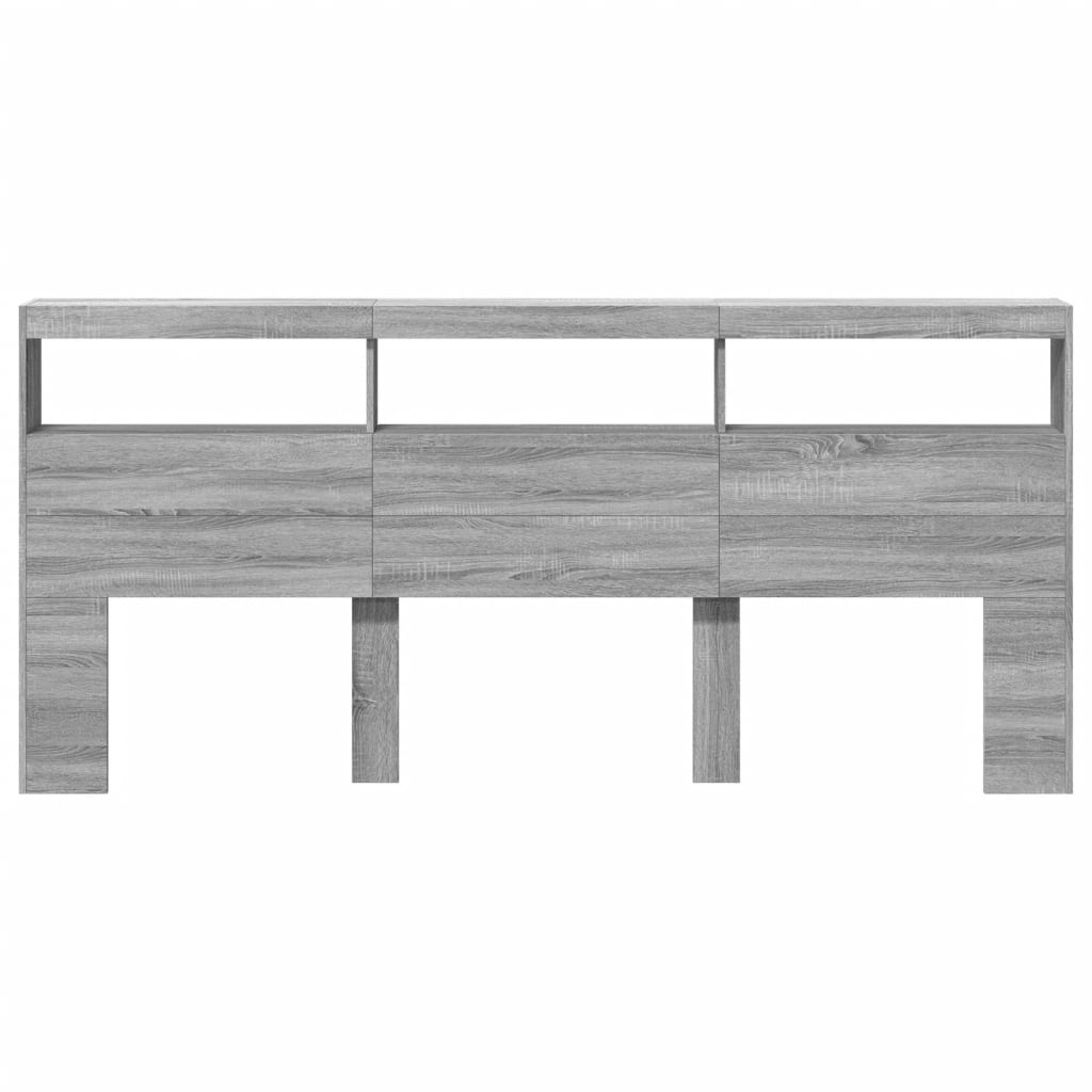 vidaXL Zagłówek z półkami i LED, szary dąb sonoma, 220x17x102 cm