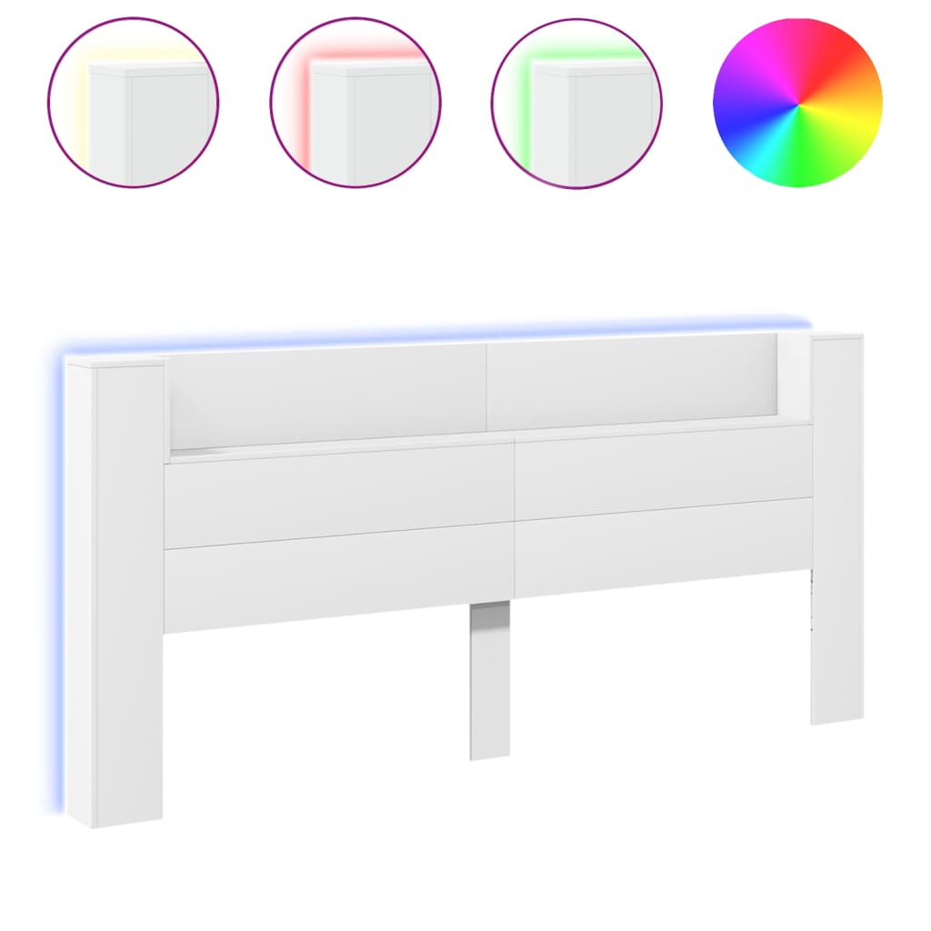 vidaXL Zagłówek z półką i oświetleniem LED, biały, 220x16,5x103,5 cm