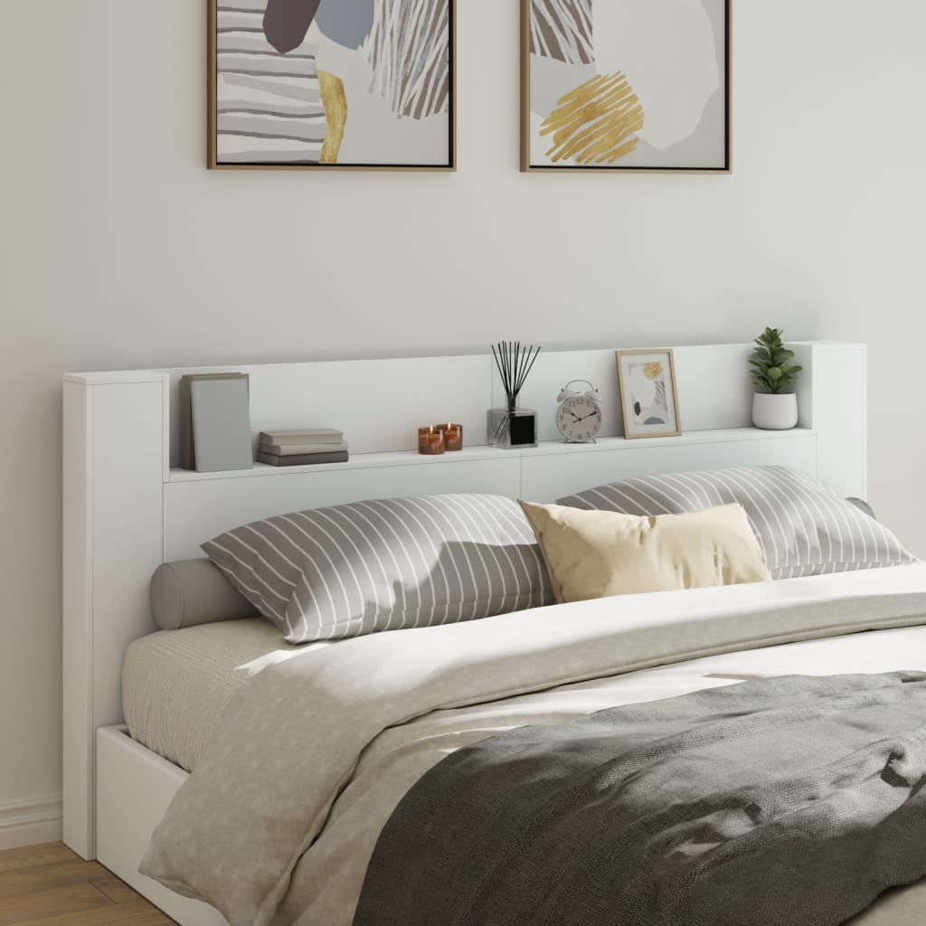 vidaXL Zagłówek z półką i oświetleniem LED, biały, 220x16,5x103,5 cm