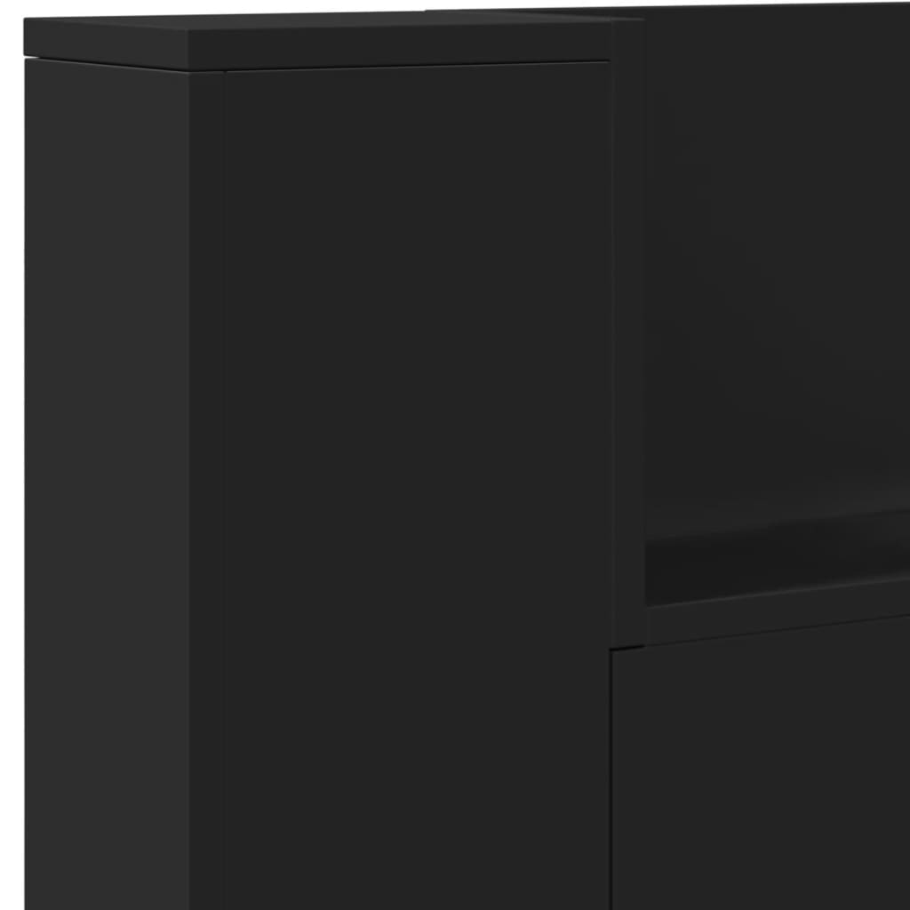 vidaXL Zagłówek z półką i oświetleniem LED, czarny, 220x16,5x103,5cm