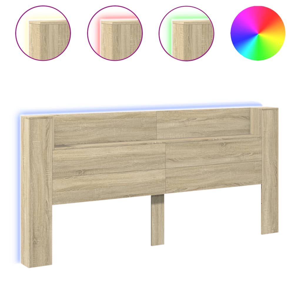 vidaXL Zagłówek z półką i LED, dąb sonoma, 220x16,5x103,5 cm