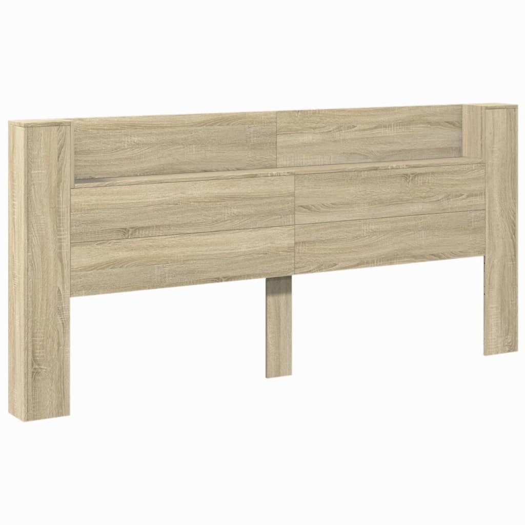 vidaXL Zagłówek z półką i LED, dąb sonoma, 220x16,5x103,5 cm