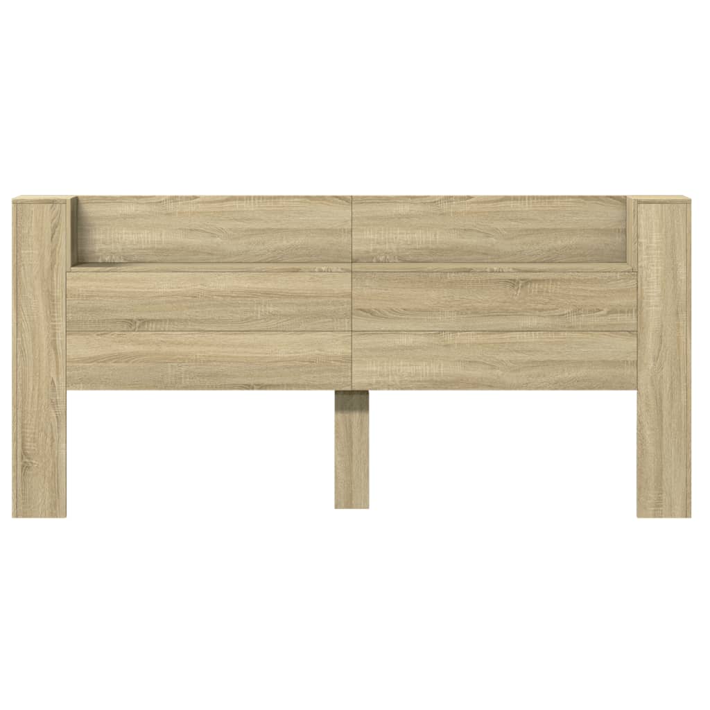 vidaXL Zagłówek z półką i LED, dąb sonoma, 220x16,5x103,5 cm