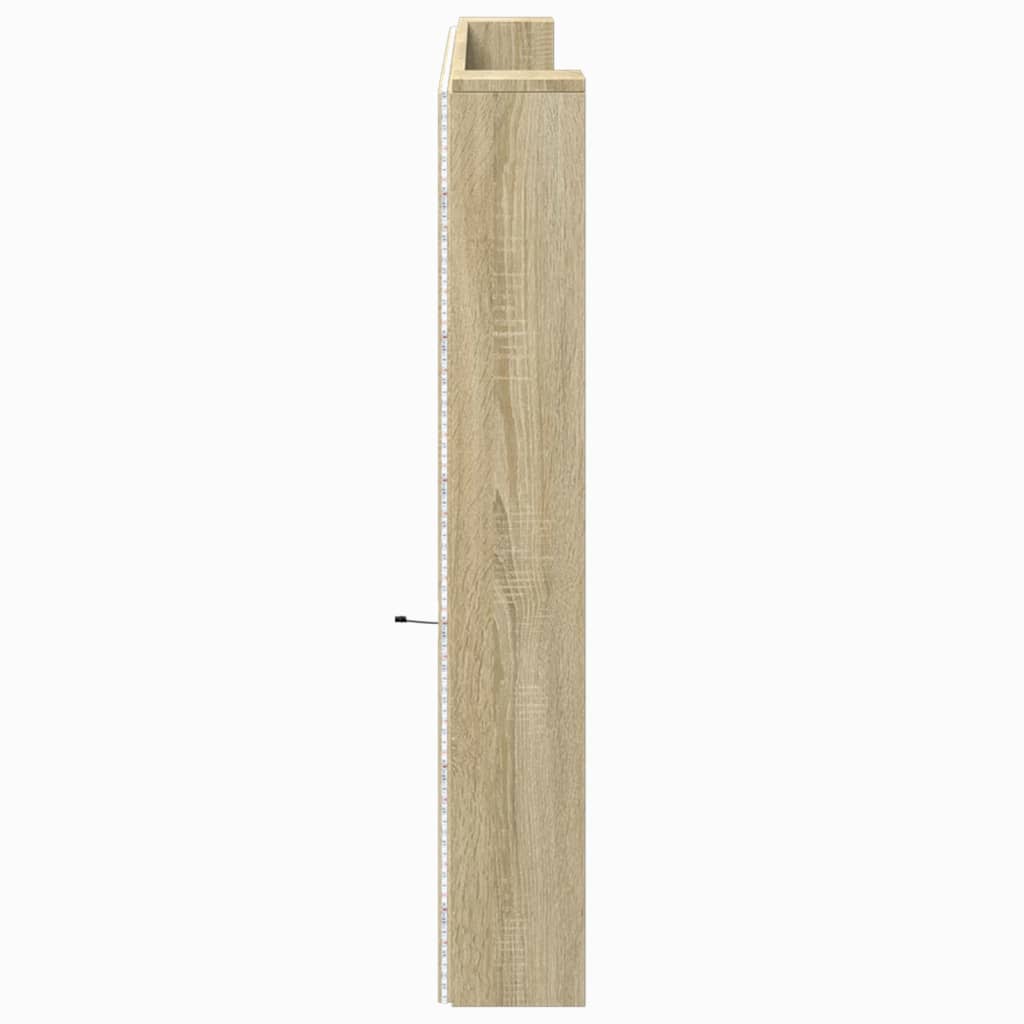 vidaXL Zagłówek z półką i LED, dąb sonoma, 220x16,5x103,5 cm