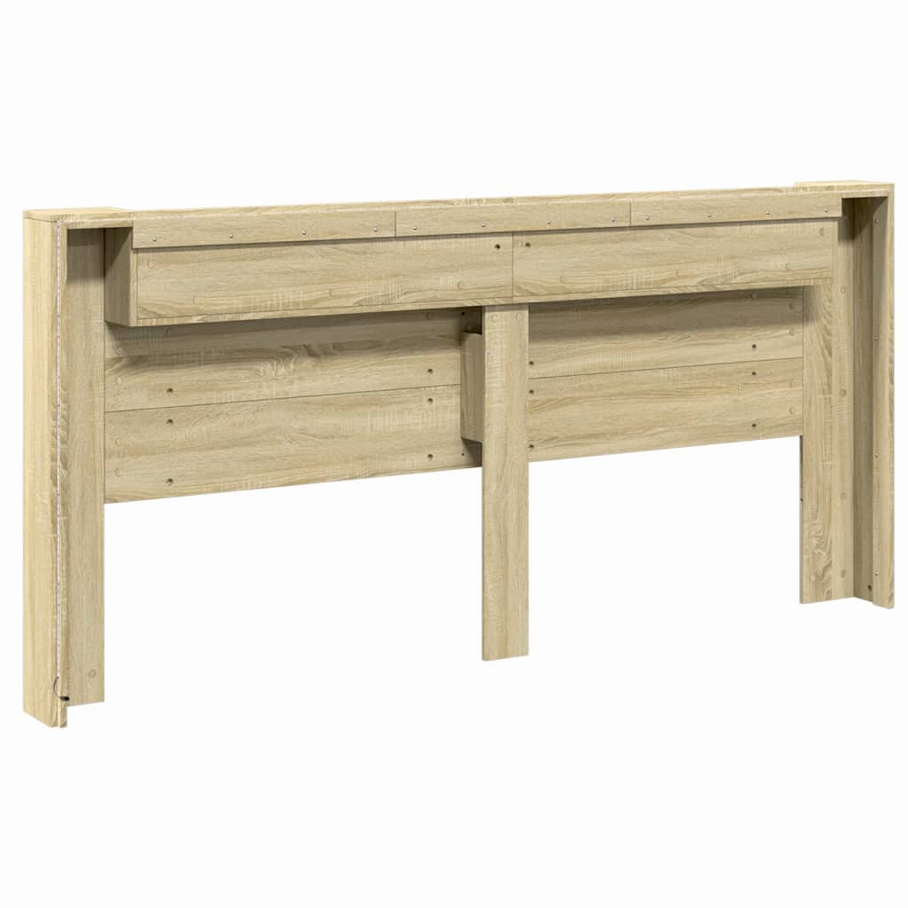 vidaXL Zagłówek z półką i LED, dąb sonoma, 220x16,5x103,5 cm