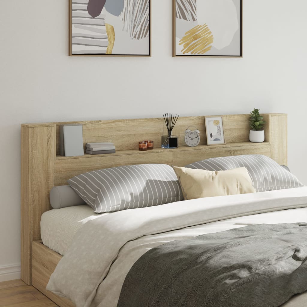 vidaXL Zagłówek z półką i LED, dąb sonoma, 220x16,5x103,5 cm