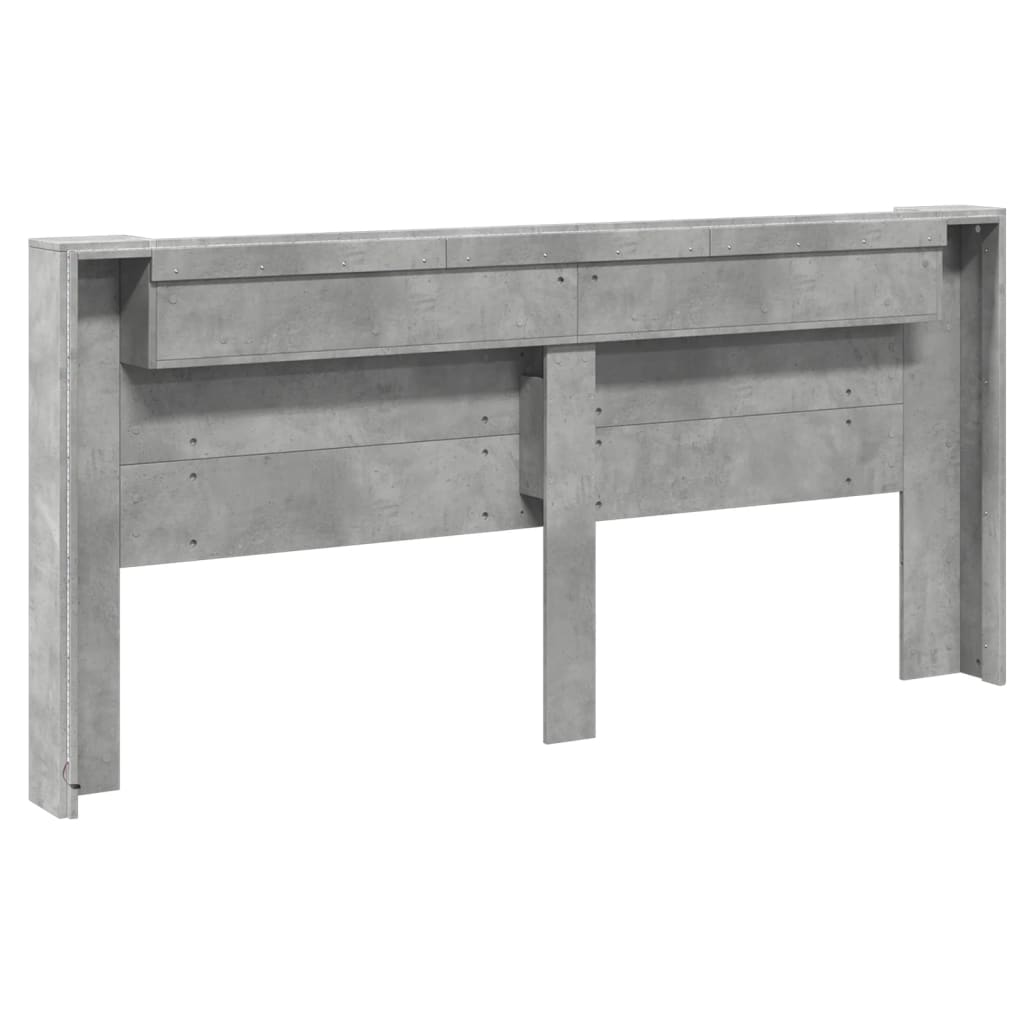 vidaXL Zagłówek z półką i LED, szarość betonu, 220x16,5x103,5 cm