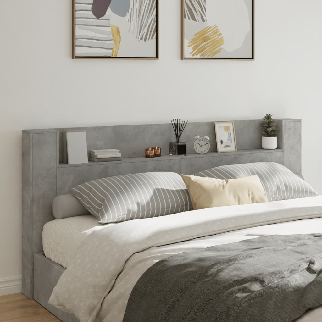 vidaXL Zagłówek z półką i LED, szarość betonu, 220x16,5x103,5 cm