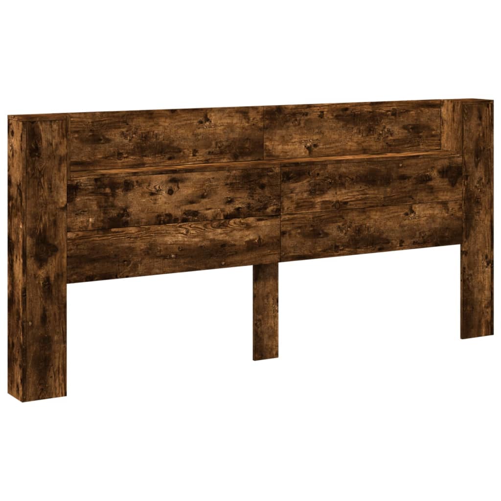 vidaXL Zagłówek z półką i LED, przydymiony dąb, 220x16,5x103,5 cm