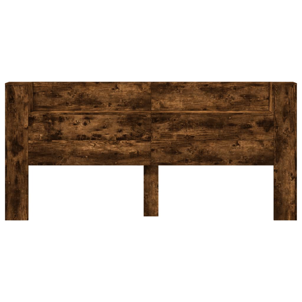 vidaXL Zagłówek z półką i LED, przydymiony dąb, 220x16,5x103,5 cm