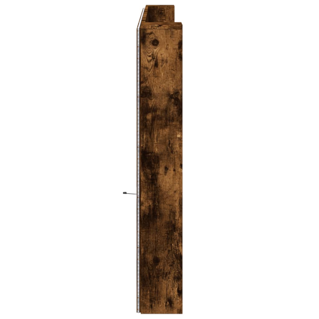 vidaXL Zagłówek z półką i LED, przydymiony dąb, 220x16,5x103,5 cm
