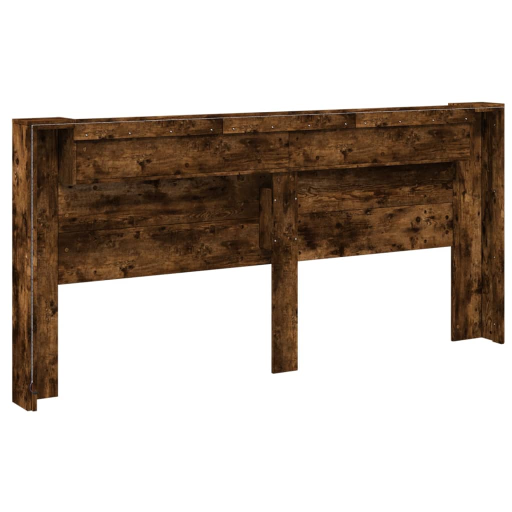 vidaXL Zagłówek z półką i LED, przydymiony dąb, 220x16,5x103,5 cm