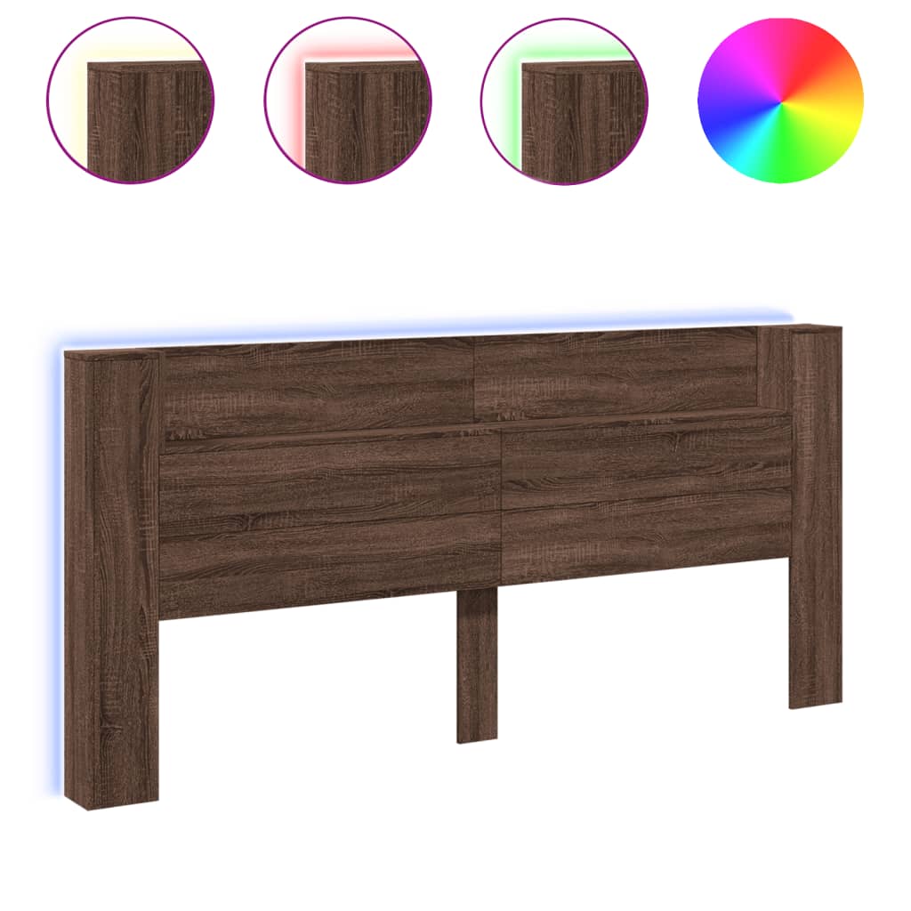 vidaXL Zagłówek z półką i LED, brązowy dąb, 220x16,5x103,5 cm