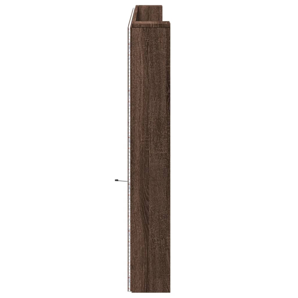 vidaXL Zagłówek z półką i LED, brązowy dąb, 220x16,5x103,5 cm