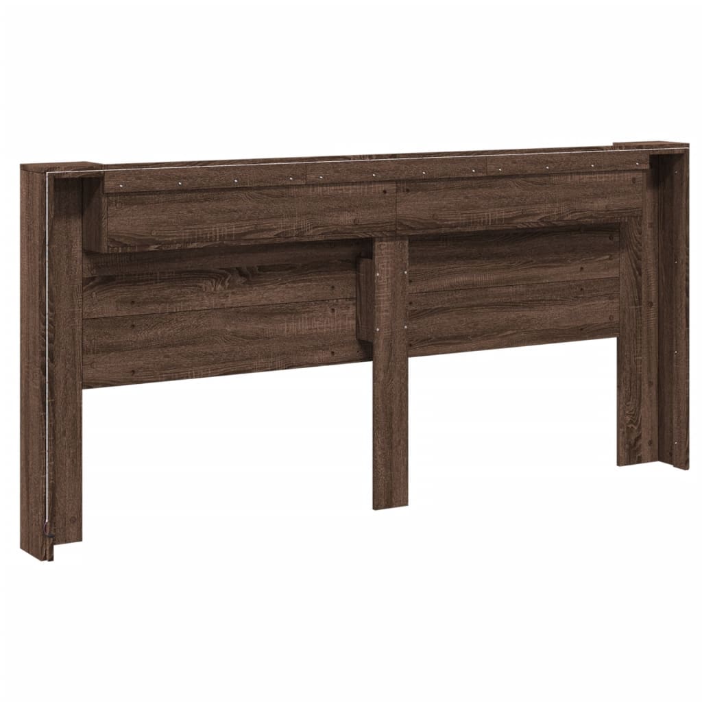 vidaXL Zagłówek z półką i LED, brązowy dąb, 220x16,5x103,5 cm