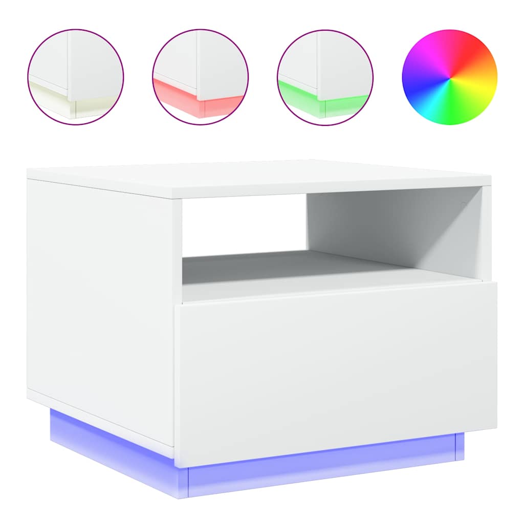 vidaXL Stolik kawowy z oświetleniem LED, biały, 50x49x40 cm