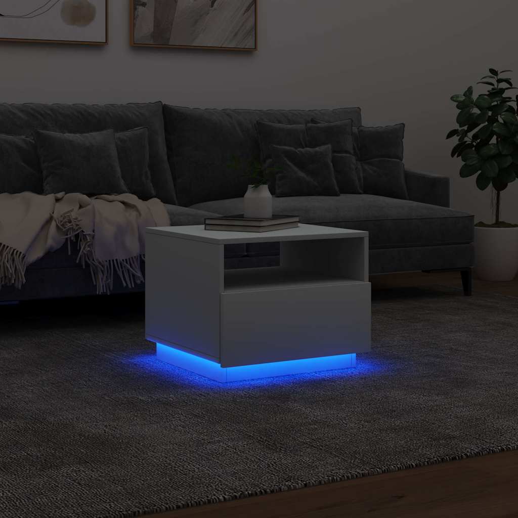 vidaXL Stolik kawowy z oświetleniem LED, biały, 50x49x40 cm