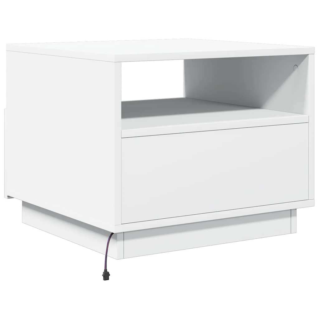 vidaXL Stolik kawowy z oświetleniem LED, biały, 50x49x40 cm