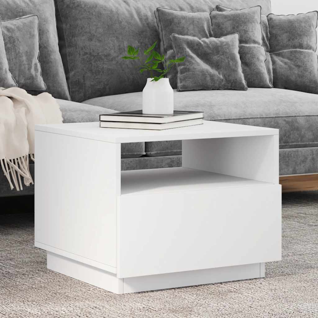 vidaXL Stolik kawowy z oświetleniem LED, biały, 50x49x40 cm