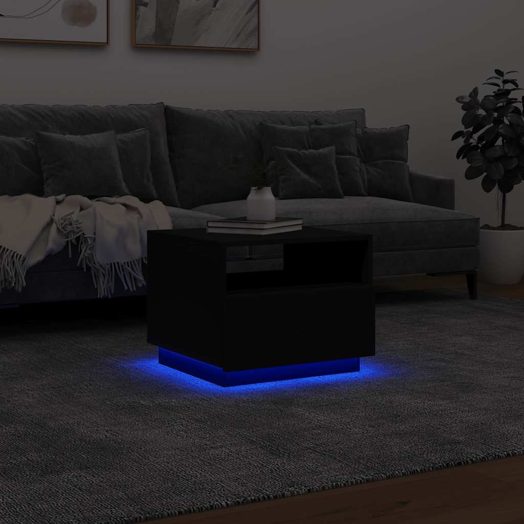 vidaXL Stolik kawowy z oświetleniem LED, czarny, 50x49x40 cm