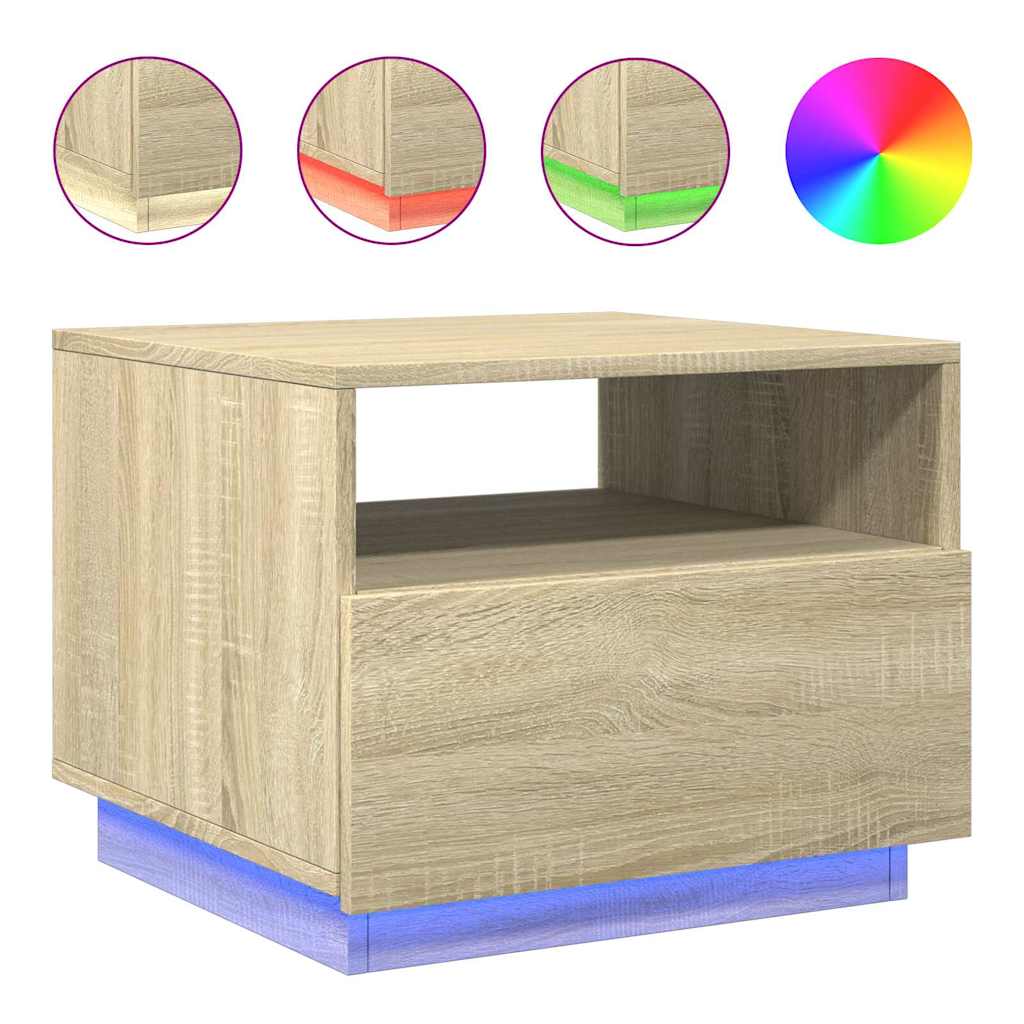 vidaXL Stolik kawowy z podświetleniem LED, dąb sonoma, 50x49x40 cm