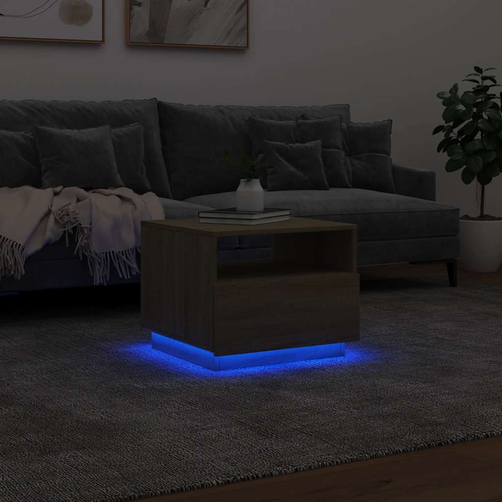 vidaXL Stolik kawowy z podświetleniem LED, dąb sonoma, 50x49x40 cm