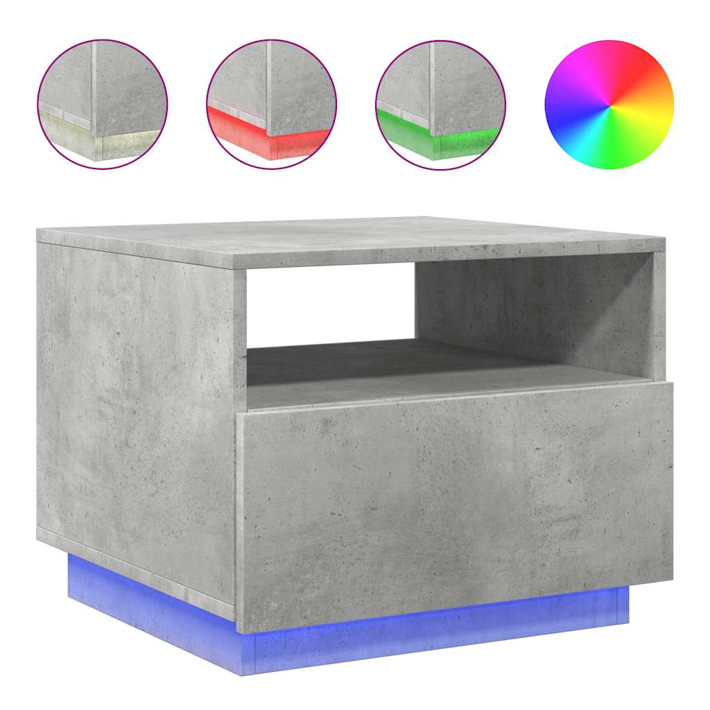vidaXL Stolik kawowy z podświetleniem LED, szarość betonu, 50x49x40 cm